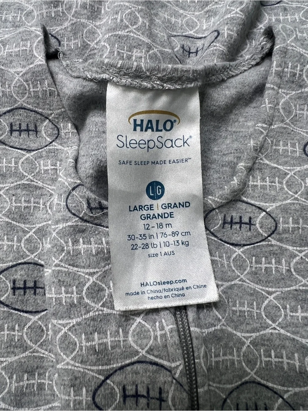 Halo Gray and Navy Football Print SleepSack
